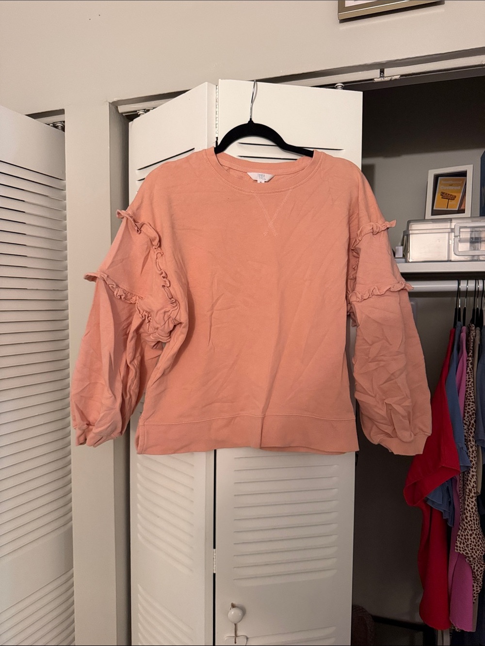 Women's Peach Ruffle Sleeve Sweatshirt